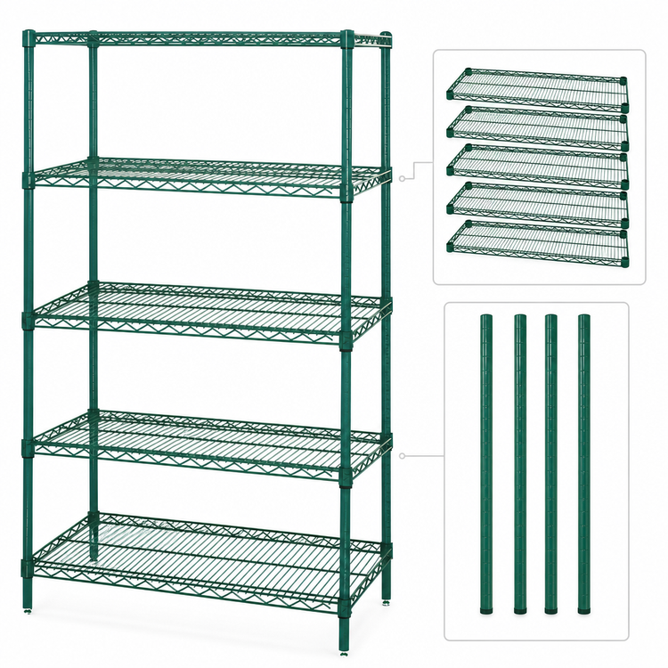 Product image #3 for Quantum 24 in. W x 18 in. D x 54 in. H Wire Shelving Starter Kit, 5-Shelf, Green Epoxy Antimicrobial Finish