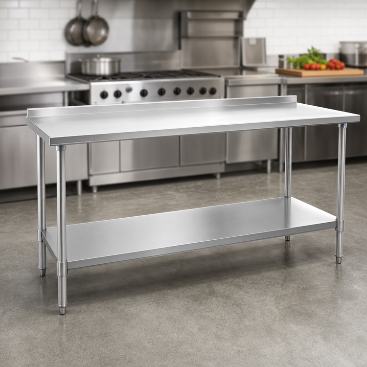 Product image #3 for Eagle Budget Series 108-Inch x 24-Inch 430 Stainless Steel Work Table with 1-1/2 Inch Rear Upturn and Adjustable Undershelf