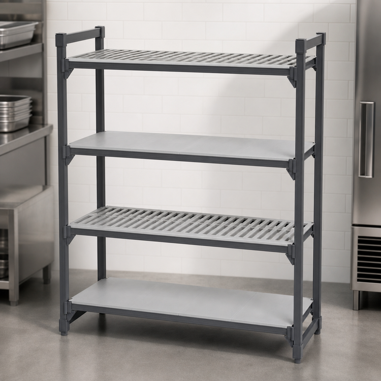 Product image #3 for Cambro Camshelving Basics Plus 4-Shelf Solid and Vented Polymer Shelving Kit, 21 x 48 Inches, Brushed Graphite