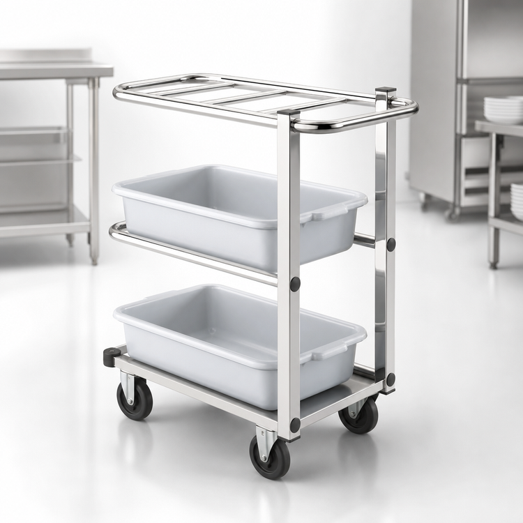 Product image #3 for Vollrath Single-Cantilever 3-Shelf Bussing Cart with Chrome Shelves and 4-Inch Swivel Casters