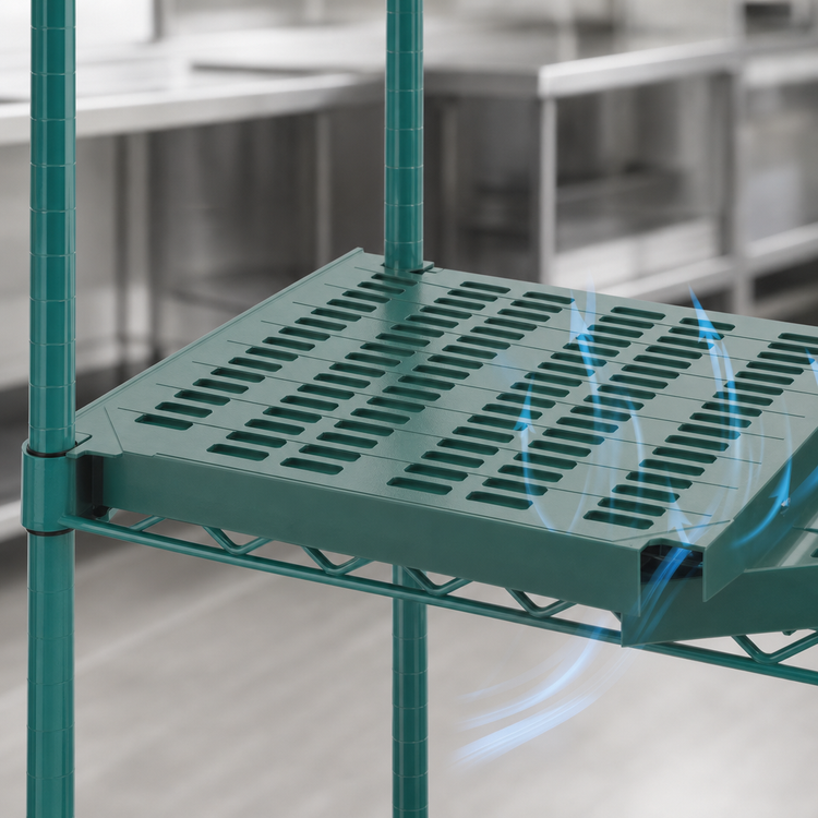 Product image #3 for Eagle Group QuadPlus 54 x 18 Inch Louvered Green Polymer Shelf Mat with Quad-Adjust Frame