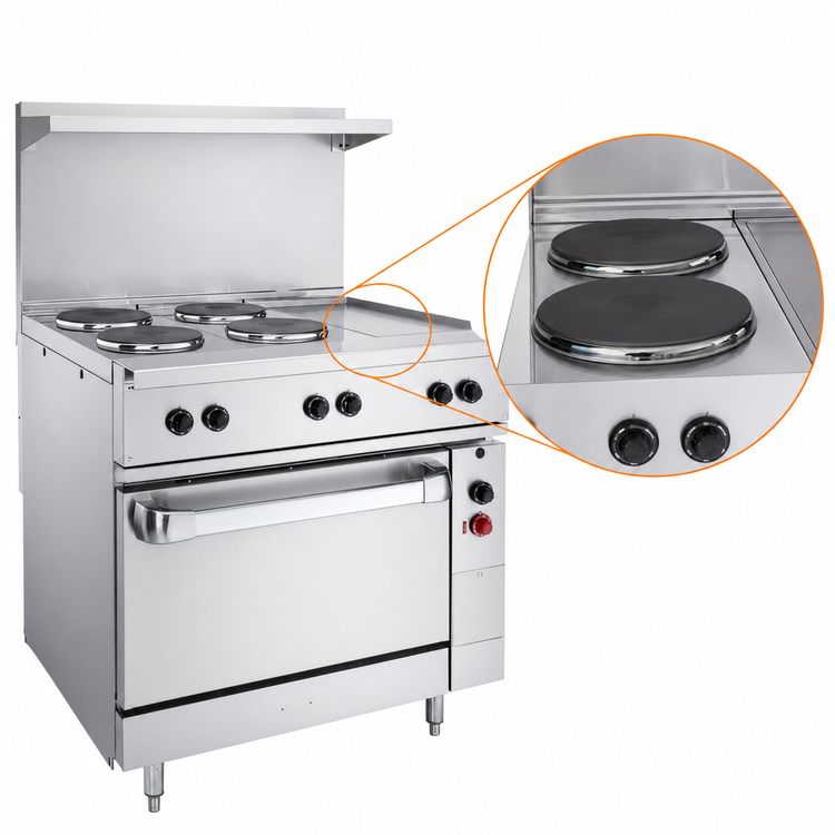 Product image #4 for Vulcan 36-Inch Electric Restaurant Range with 2 French Plates and 24-Inch Griddle, Standard Oversized Oven, 208V
