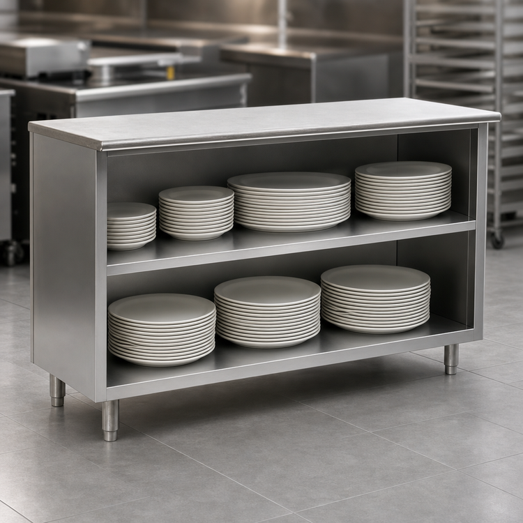Product image #3 for Spec-Master 72-Inch Open Front Stainless Steel Plate Cabinet with Fixed Shelf
