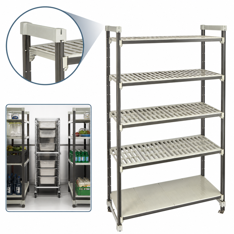 Product image #3 for Cambro Camshelving Elements XTRA High Density Top Rail Stationary Starter Unit, 42 x 21 x 81 Inches, 5-Tier, Speckled Gray