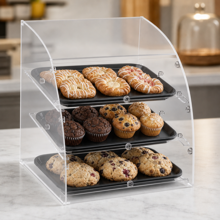 Product image #3 for Vollrath Countertop Curved-Front Non-Refrigerated Self-Service Acrylic Bakery Display Case with 3 Trays