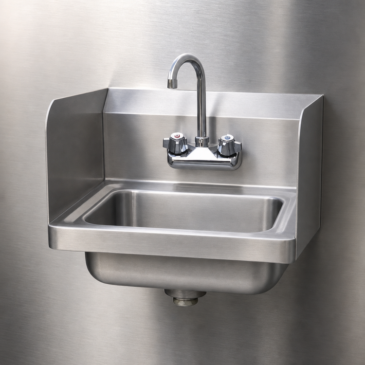 Product image #3 for Advance Tabco Special Value Series Wall-Mounted Hand Wash Sink with Side Splashes, Splash-Mounted Faucet, 14 x 10 x 5 Bowl
