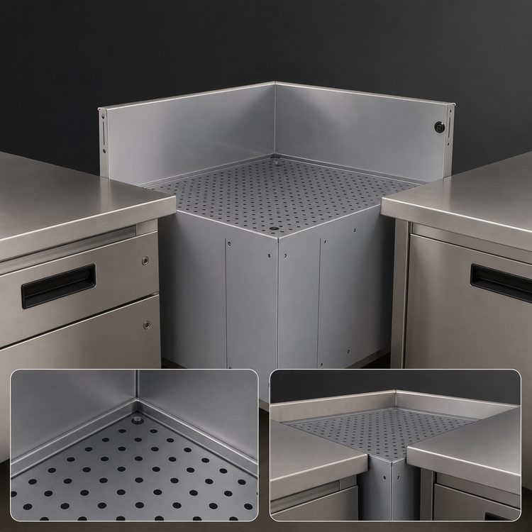 Product image #3 for Glastender Inside Rear Corner Underbar Drainboard, 19" Left x 24" Right, Stainless Steel