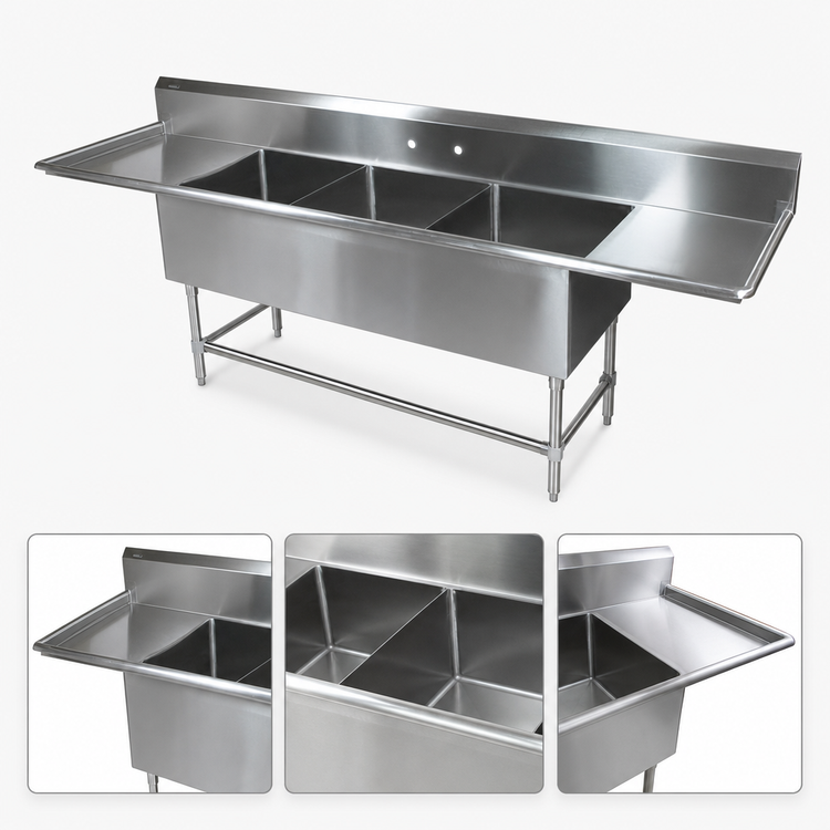Product image #3 for John Boos Pro-Bowl 3-Compartment Sink with Left and Right Drainboards