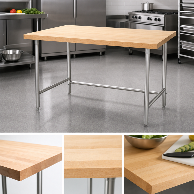 Product image #4 for Advance Tabco 96 x 24-Inch Maple Butcher Block Top Work Table with Stainless Steel Base