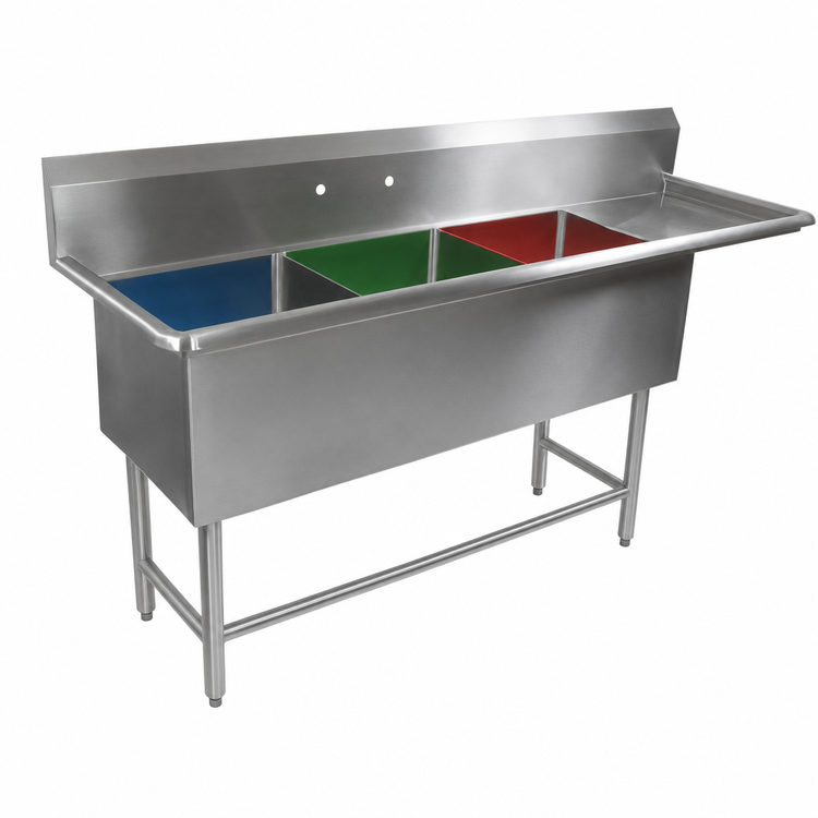 Product image #3 for John Boos Pro-Bowl 3-Compartment Sink with 30" Right-Hand Drainboard, 18" x 24" x 12" Bowls