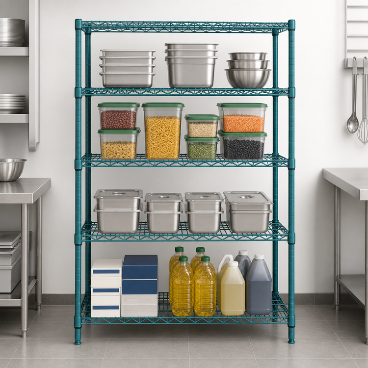 Product image #3 for EagleGard Red-i-Pak 4-Tier Wire Shelving Unit, 36W x 24D x 74H, Stationary, Blue-Green Hybrid Epoxy Finish
