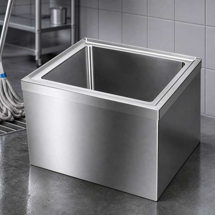 Product image #3 for BK Resources Floor-Mount Stainless Steel Mop Sink with 20 x 16 x 12 Inch Bowl