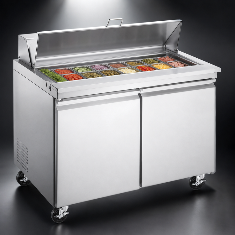 Product image #4 for Omcan USA Mega Top 2-Section Refrigerated Sandwich/Salad Prep Table, 36.2-Inch, Rear-Mount Self-Contained, 15-Pan Capacity