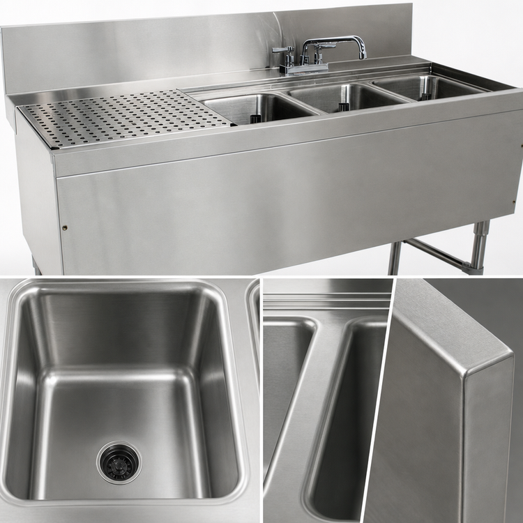 Product image #3 for Advance Tabco Prestige PRB-24-43R 48-Inch 2-Compartment Underbar Sink Unit with Left Drainboard