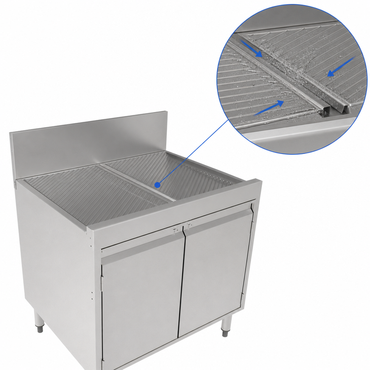 Product image #4 for Top Shelf Stainless Steel Full-Depth Underbar Storage Cabinet with Drainboard Top, 30" W x 24" D