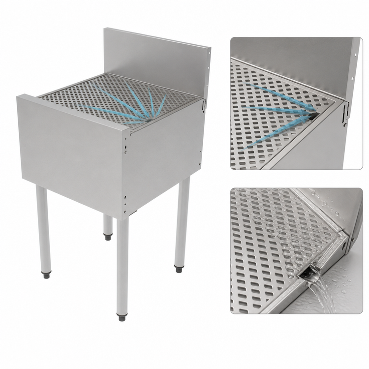 Product image #4 for Perlick Top Shelf 18-Inch Wide Stainless Steel Underbar Drainboard with Backsplash