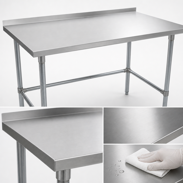Product image #3 for John Boos Stallion 120 Inch x 36 Inch 16-Gauge Stainless Steel Top Work Table with 1-1/2 Inch Rear Backsplash and Galvanized Base
