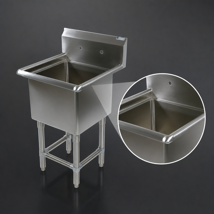 Product image #3 for John Boos Pro-Bowl 1-Compartment Sink, 18" x 18" Bowl, 14" Deep, with Stainless Steel Legs