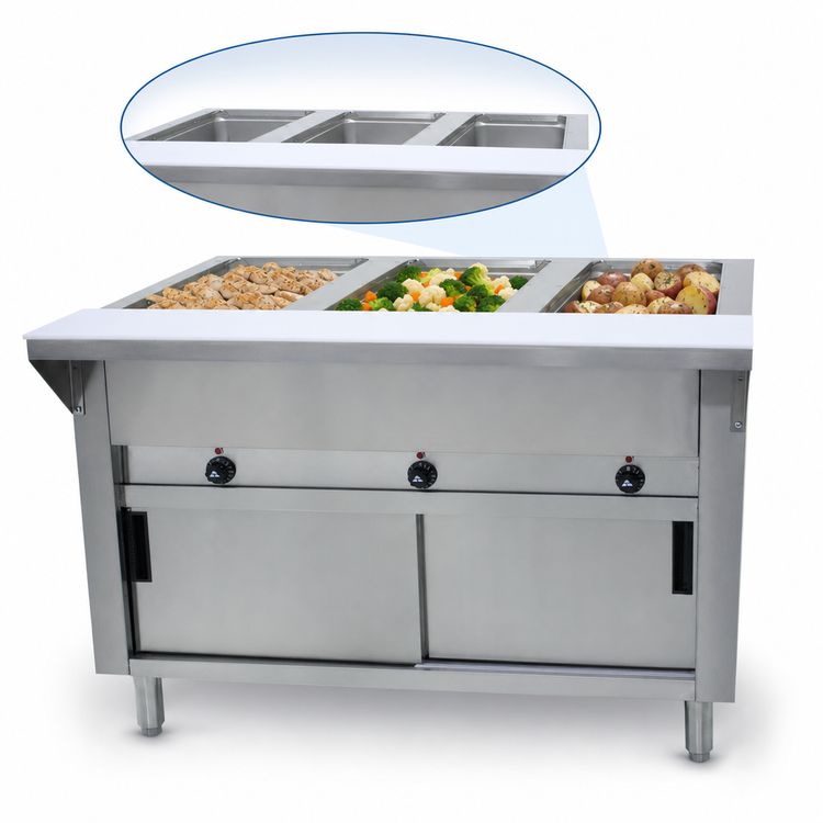 Product image #3 for Advance Tabco Triumph (Supreme) 47-1/8 Inch Electric Hot Food Table with 3 Sealed Wells, Enclosed Base, and Cutting Board