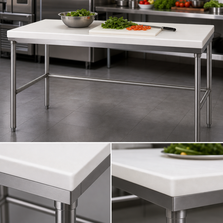 Product image #3 for Poly-Vance 48-Inch x 24-Inch Poly-Top Work Table with Stainless Steel Legs and Cross Rails