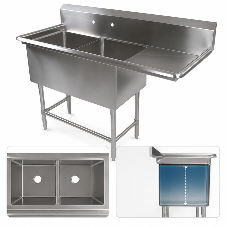 Product image #3 for John Boos Pro-Bowl 2-Compartment Sink with 30-Inch Right Drainboard