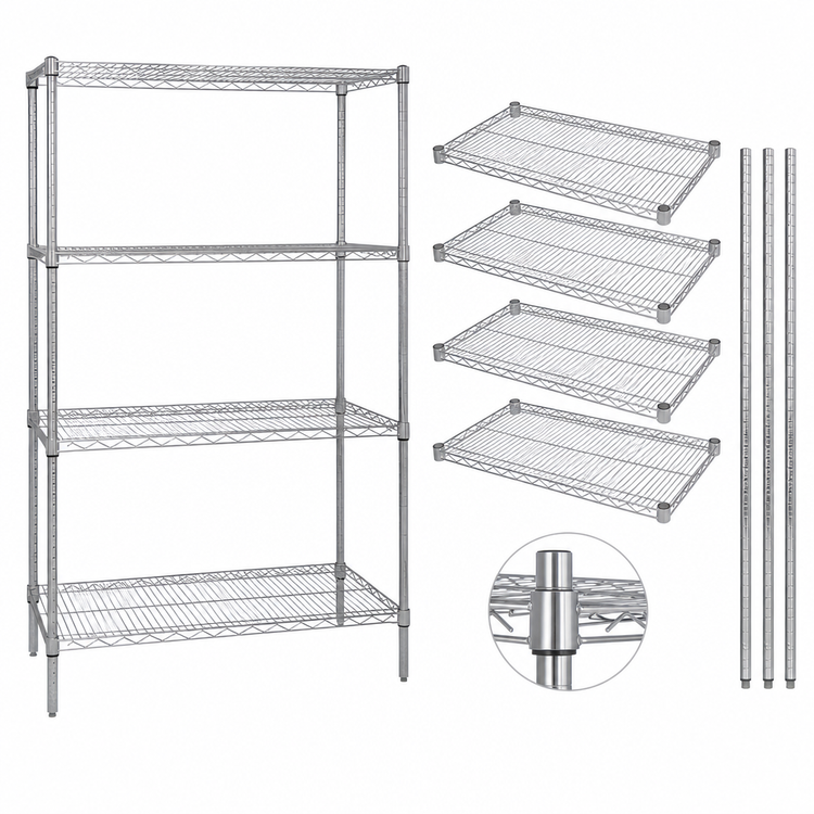 Product image #3 for Quantum WR54-2436C Wire Shelving Starter Kit — 36 Inches W x 24 Inches D x 54 Inches H, Chrome Plated, 600 - 800 lb. Capacity