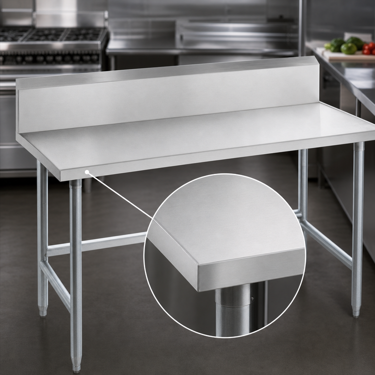 Product image #3 for Advance Tabco 144-Inch x 30-Inch 304 Stainless Steel Work Table with 10-Inch Backsplash and Galvanized Open Base