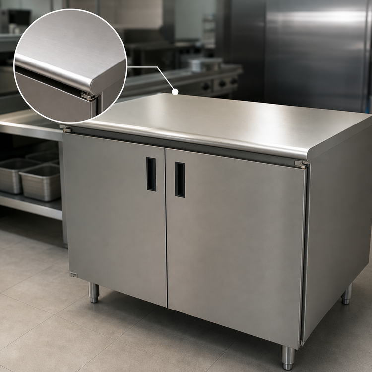 Product image #3 for Advance Tabco Enclosed Stainless Steel Work Table with Cabinet Base and Hinged Doors, 48 x 36 Inches, 14-Gauge 304 Stainless Steel Top