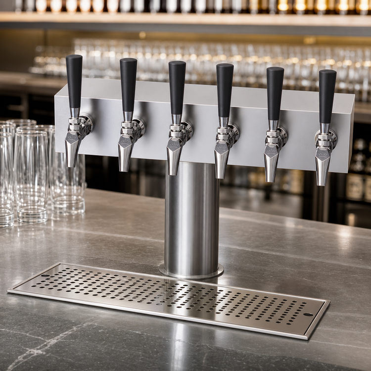 Product image #3 for Krowne 6-Faucet Glycol-Cooled T-Head Beer Tower, 18-Inch Box, Brushed Stainless Steel