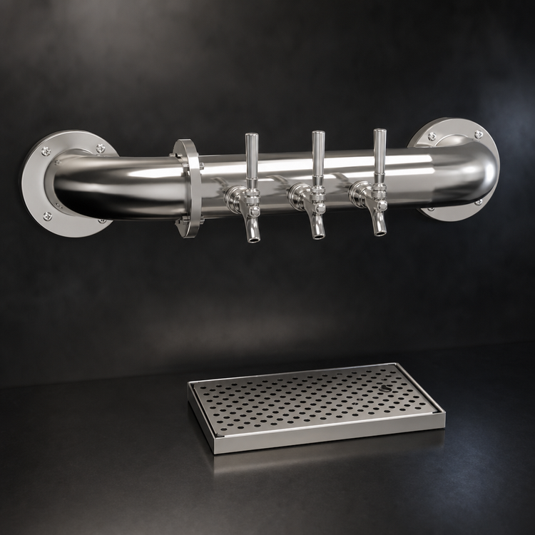Product image #3 for Glastender Pipe Wall Draft Dispensing Tower, Wall Mount, 4 Faucets, Air Cooled, Mirror Finish