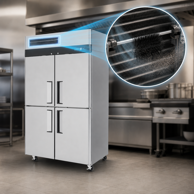 Product image #3 for Turbo Air M3 42.1 Cu. Ft. Two-Section Reach-In Refrigerator with 4 Half-Hinged Solid Doors, Top Mount Self-Contained