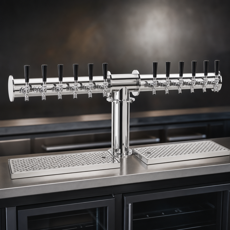 Product image #3 for Glastender 12-Faucet Countertop Pipe Tee Draft Dispensing Tower, Air-Cooled, Mirror Finish