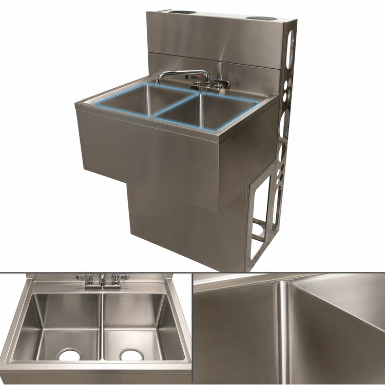 Product image #4 for BK Resources 48-Inch Two-Compartment Underbar Slimline Sink with Left and Right Drainboards