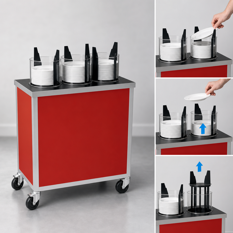 Product image #3 for Atlas Metal MEPD3-5-3/4 Mobile Enclosed Plate Dispenser, 3-Tube, 5-3/4" Plate Capacity