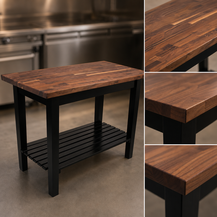 Product image #4 for John Boos Blended American Black Walnut Wood Top Work Table with Painted Base and Slatted Undershelf, 48 x 25 Inches