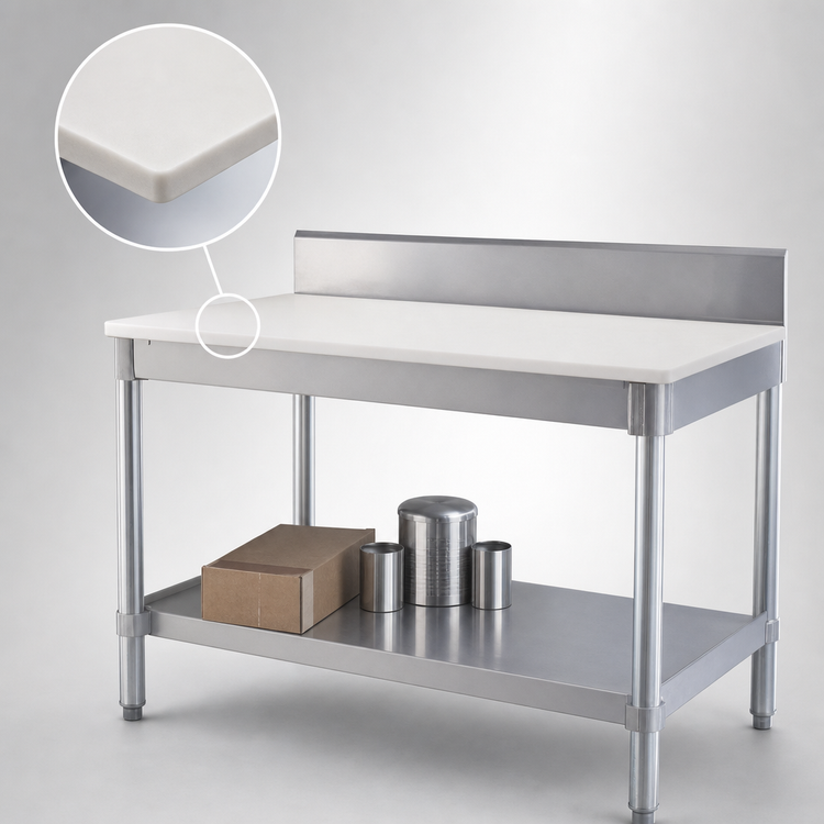 Product image #3 for New Age 36 Inch x 24 Inch Poly Top Work Table with 6 Inch Backsplash and Open Aluminum Base