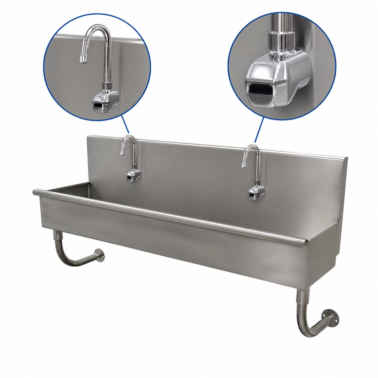 Product image #3 for Advance Tabco 48-Inch Two-Station Wall-Mounted Stainless Steel Hand Sink with 2 Electronic Faucets