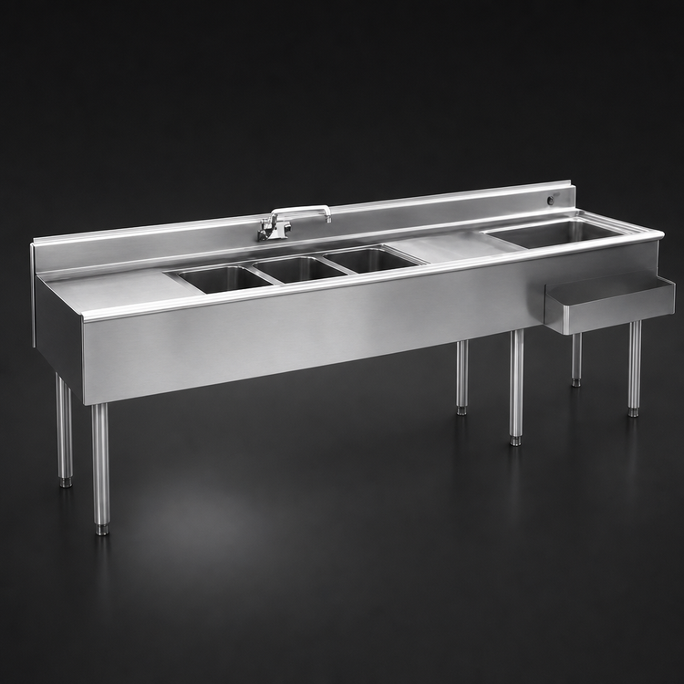 Product image #3 for Eagle Group 2200 Series 9-Foot Underbar Combination Unit with Left-Hand Ice Bin, 3 Sink Bowls, and Dual Drainboards