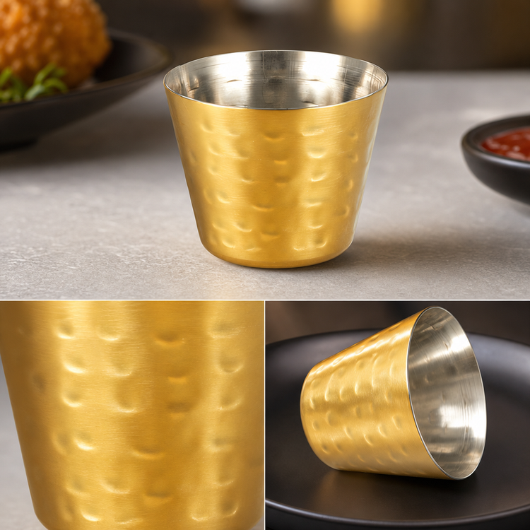 Product image #4 for American Metalcraft 2.5 oz Hammered Gold Stainless Steel Round Sauce Cup