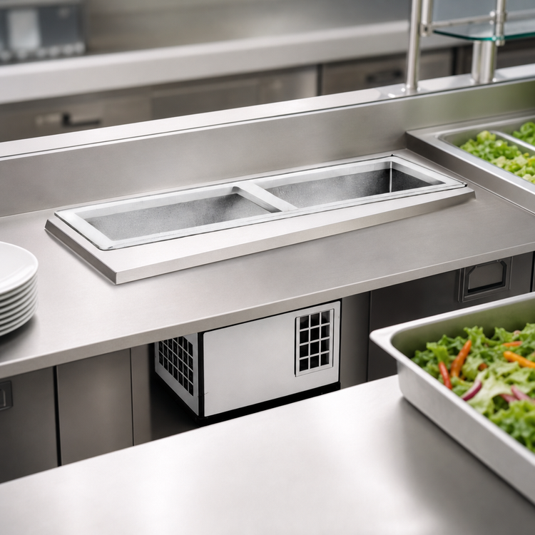 Product image #3 for Atlas Metal Slim-Line 3-Pan Full-Size Self-Contained Refrigerated Drop-In Cold Well