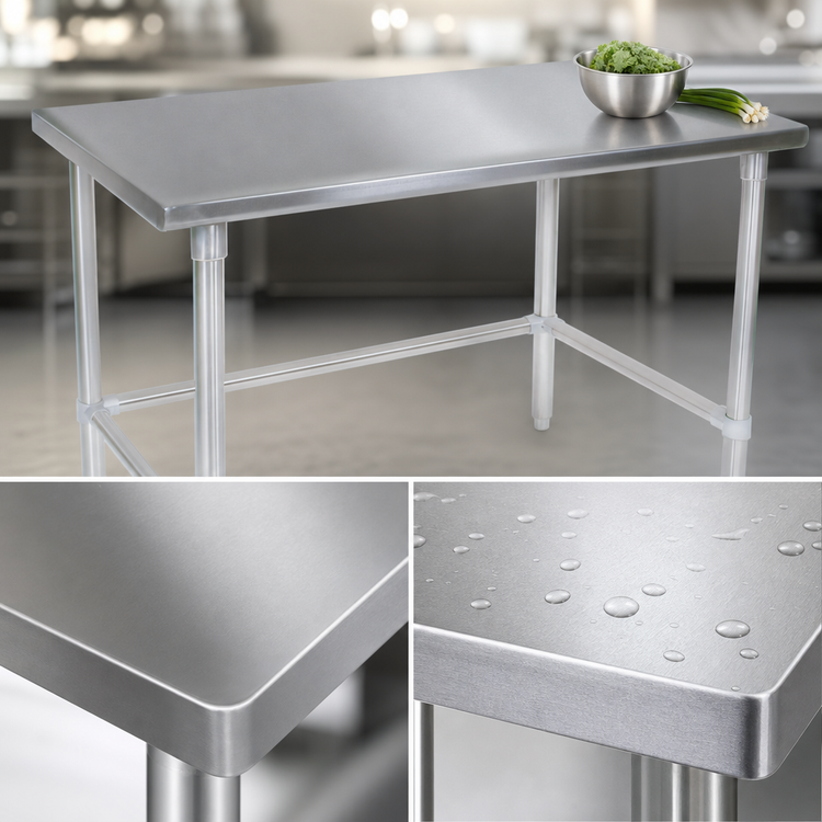 Product image #3 for John Boos Stallion 84-Inch x 24-Inch 300-Series Stainless Steel Work Table with Safety Edge and Galvanized Legs