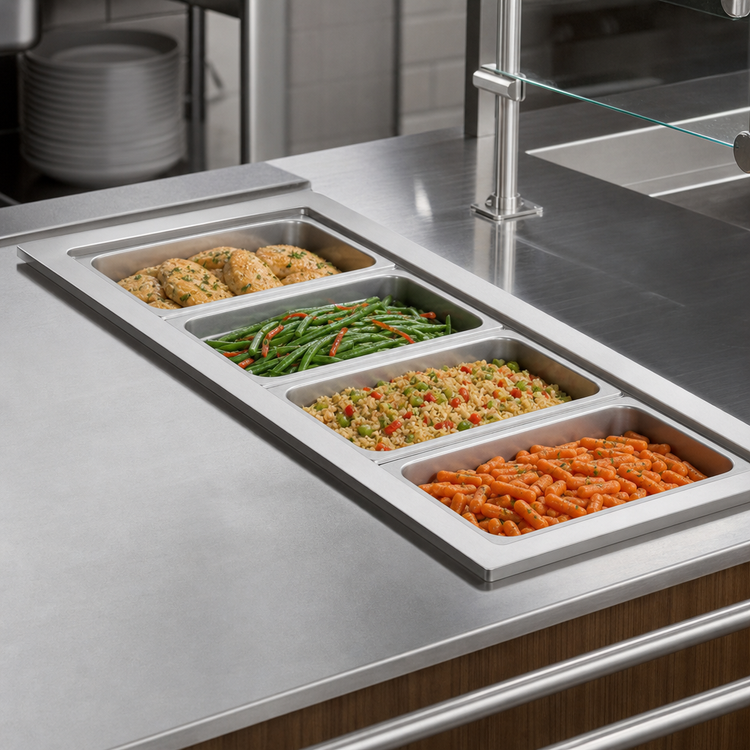 Product image #3 for Vollrath 4-Pan Short-Side Drop-In Hot Well, Thermostatic, Standard Drain, 208-240V