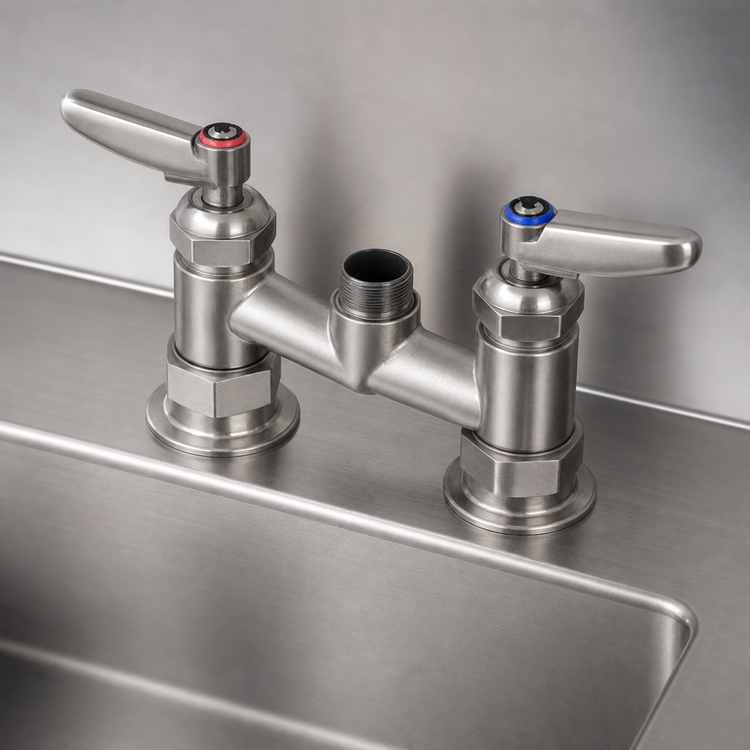 Product image #3 for Double Pantry Deck-Mount Mixing Faucet with Lever Handles, Quarter-Turn Ceramic Cartridges, and 4-Inch Centers, Less Nozzle