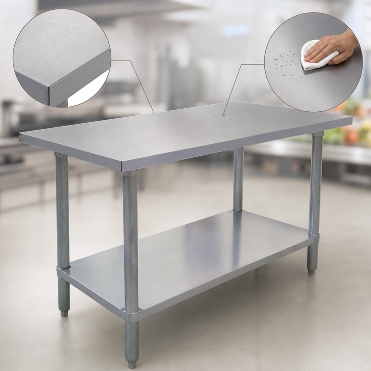 Product image #3 for Omcan Elite Series 30 x 30 Inch 18 Gauge 430 Stainless Steel Flat Top Work Table with Galvanized Undershelf