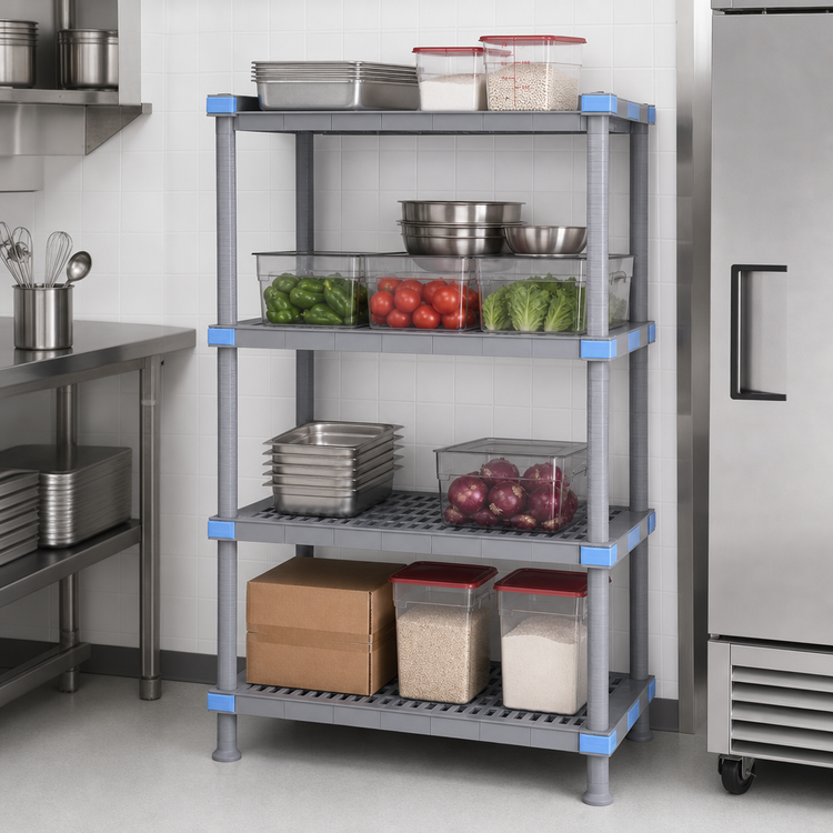 Product image #3 for Quantum Millenia 24"W x 18"D x 74"H Gray Polymer Stationary Starter Shelving Unit, 4 Shelves, 2,000 lb Capacity