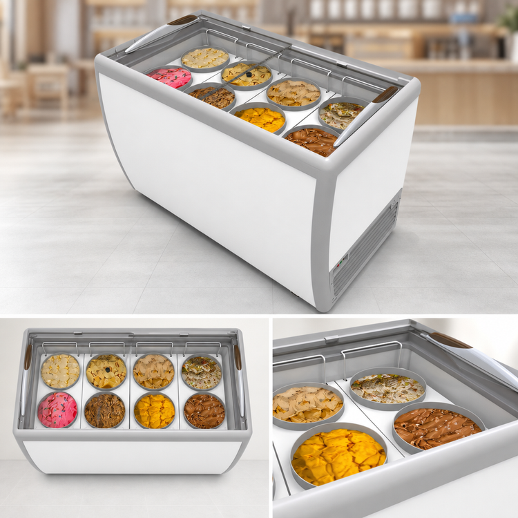 Product image #3 for KoolMore 50-Inch 8-Tub Ice Cream Dipping Display Freezer with Sliding Glass Top, 13 Cu. Ft.