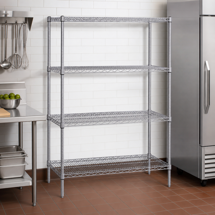 Product image #3 for Quantum 60"W x 18"D x 86"H Stationary 4-Shelf Wire Shelving Starter Kit, 304 Stainless Steel