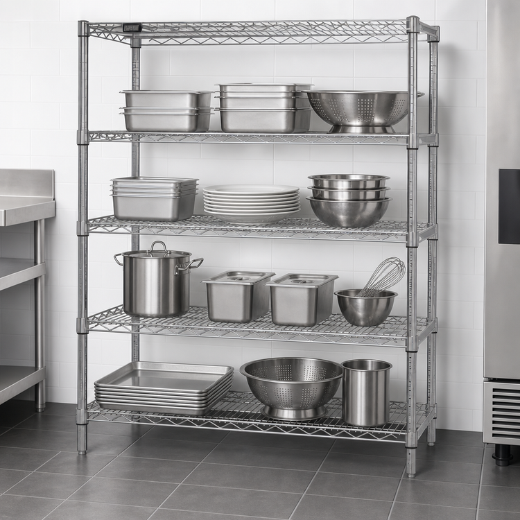 Product image #3 for Quantum 72 Inch W x 14 Inch D x 54 Inch H Stationary Wire Shelving Starter Kit, 4 Shelves, 304 Stainless Steel