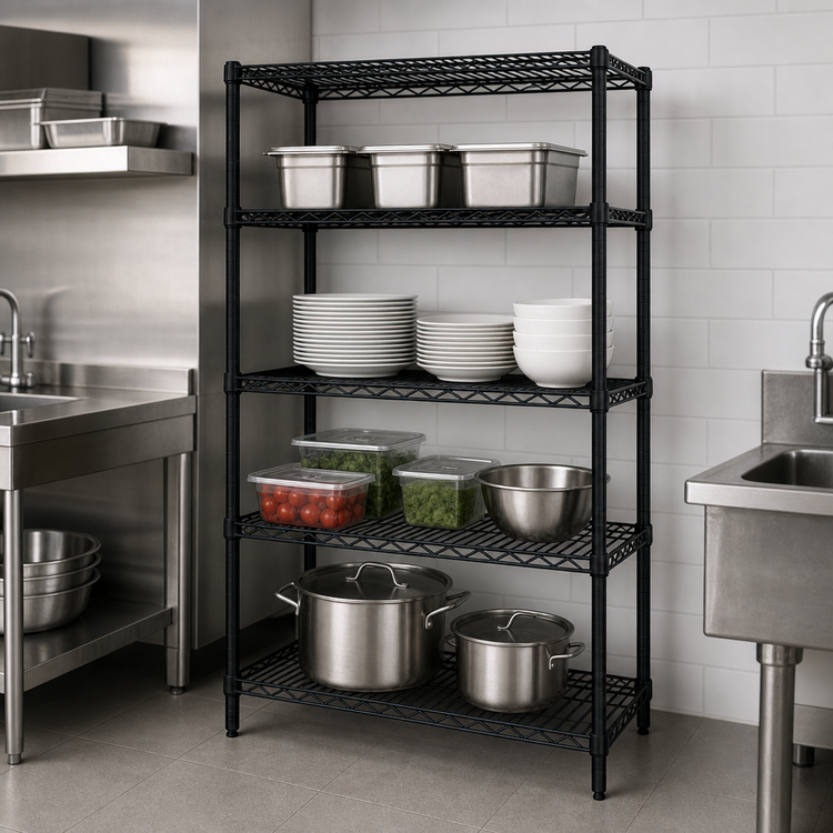 Product image #3 for Quantum 4-Shelf Black Epoxy Stationary Wire Shelving Starter Kit, 24" W x 21" D x 54" H