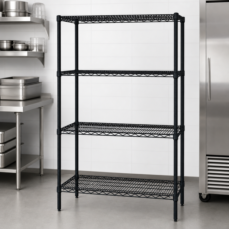 Product image #3 for Quantum 4-Shelf Wire Shelving Starter Kit, 36-Inch W x 30-Inch D x 86-Inch H, Stationary, Black Epoxy Finish